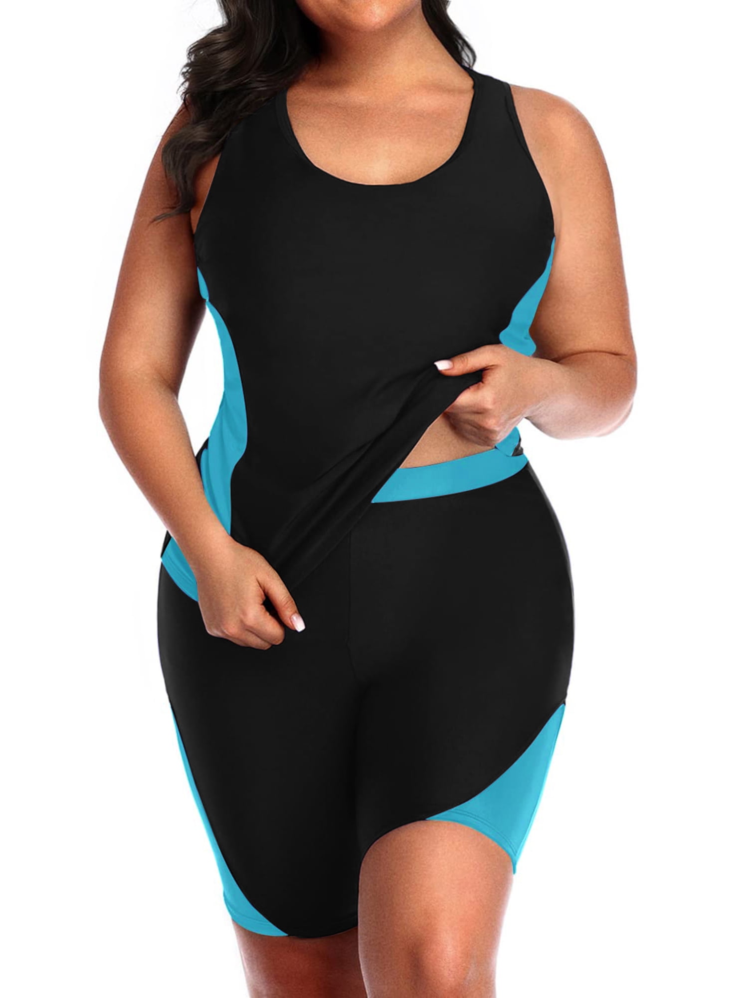 Womens Plus Size Racerback Tankini Swimsuits with Swim Capris Rash