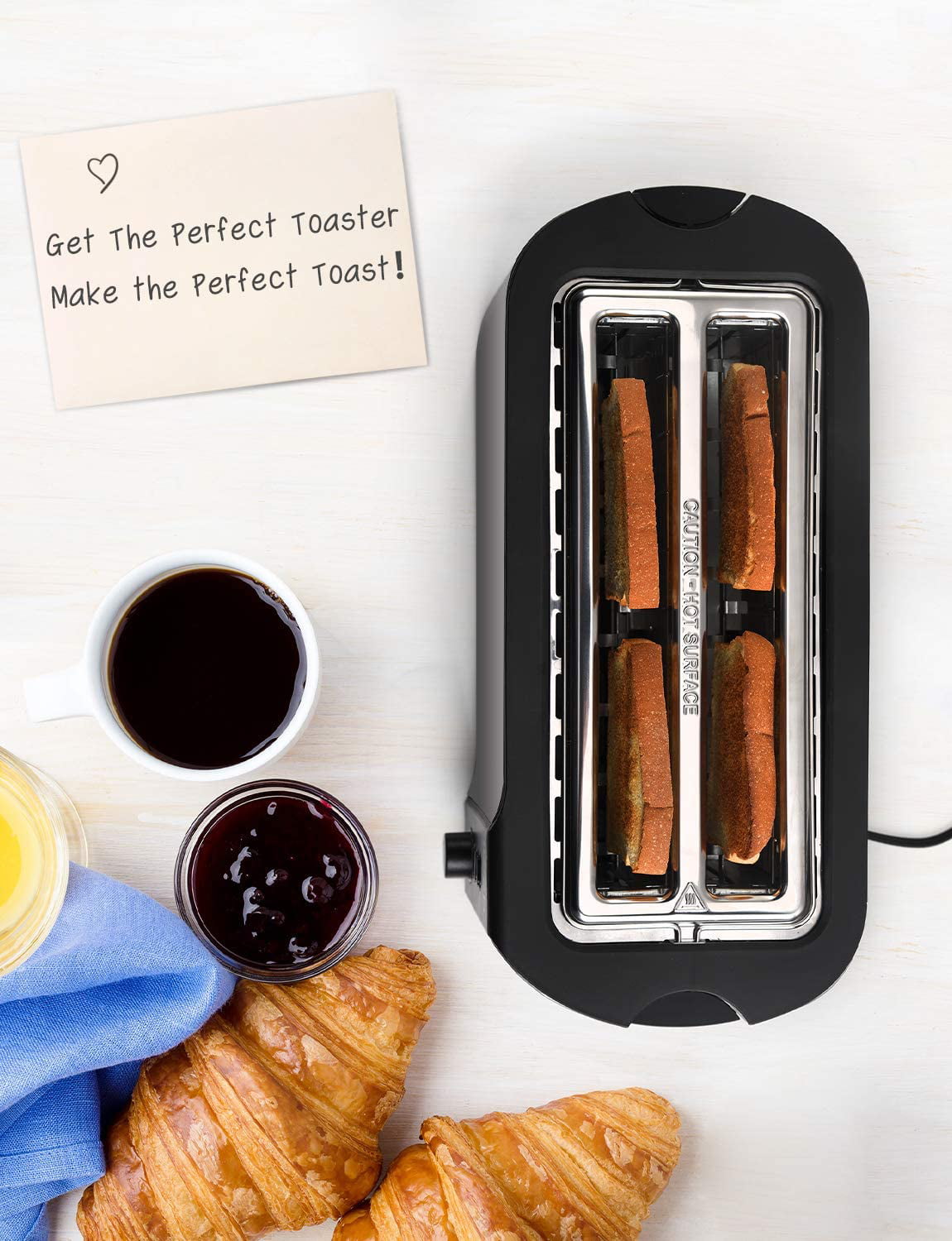 IKICH Toaster 2 Long Slot, Toaster 4 Slice Stainless Steel