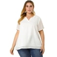 thumbnail image 3 of Women's Plus Size Blouses Pin Dots Round Neck Cute Basic Top White 3X, 3 of 7