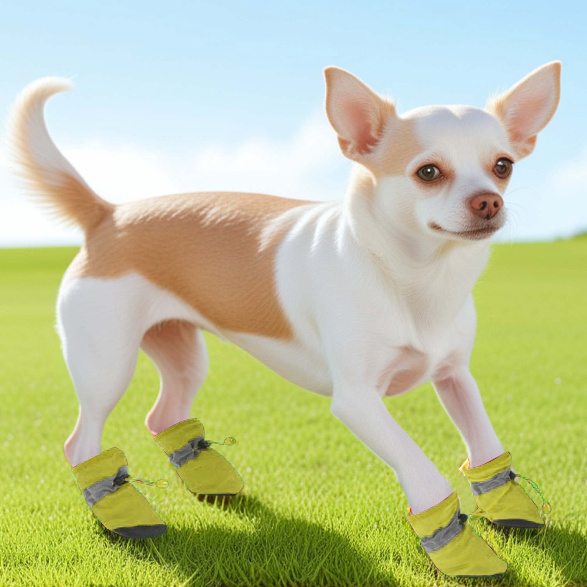 Unique Bargains Pack of 4 Waterproof Dog Shoes with Adjustable Straps Yellow XXS