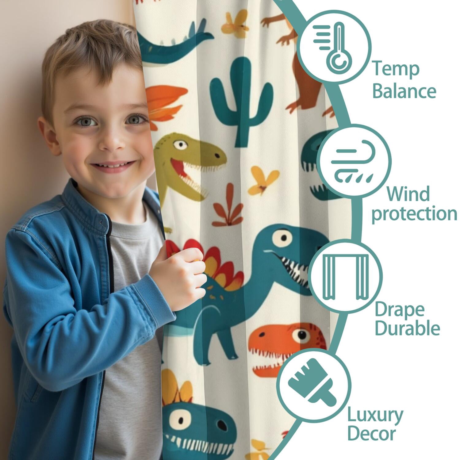 Blackout Kids Curtains,Cute Dinosaur Pattern Childrens Insulated Curtains Set Of 2,Bedroom Essentials,Toddler Room Decor 52x84in(132x213cm)