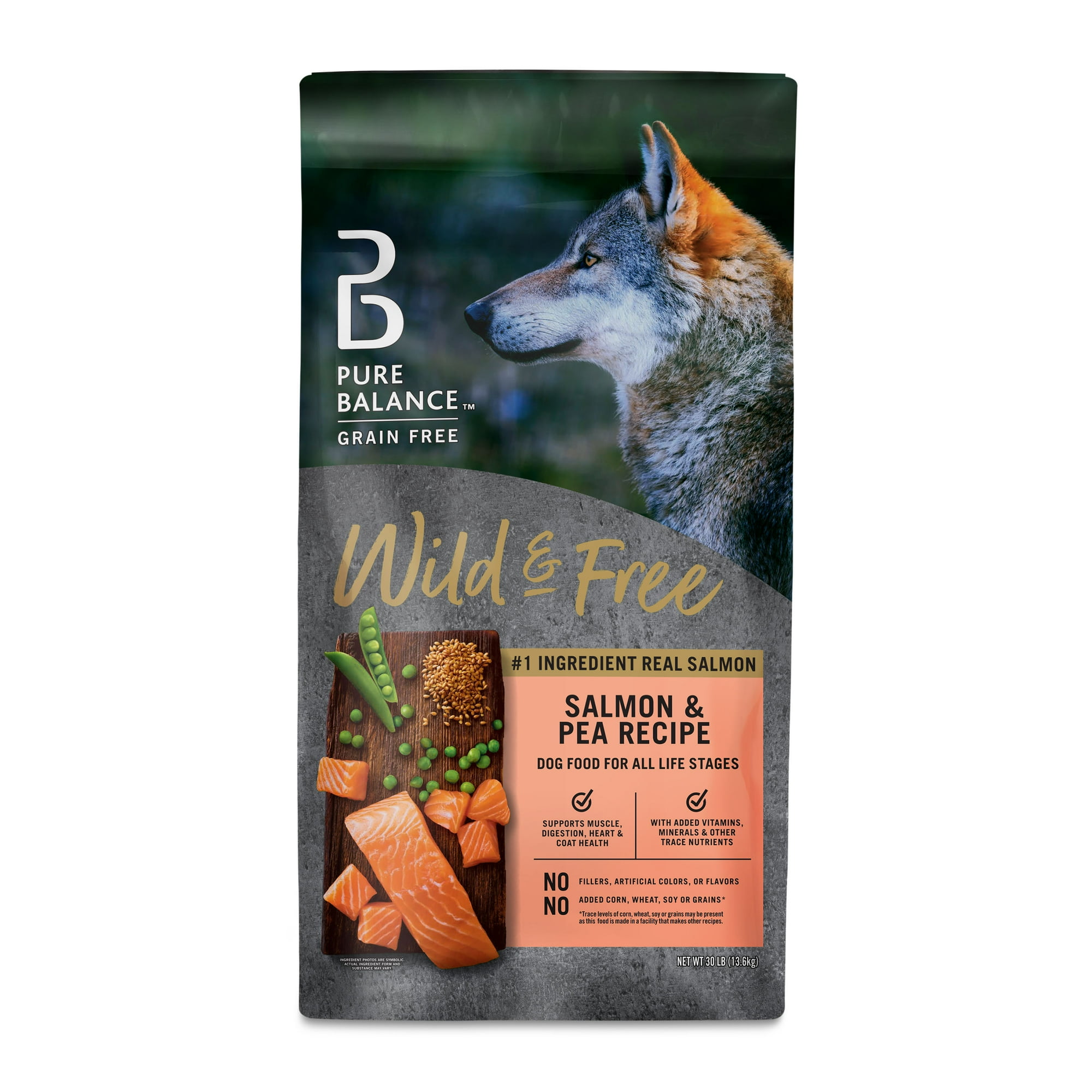 Pure Balance Wild & Free Grain Free Salmon & Pea Recipe Dry Dog Food, 30 lb