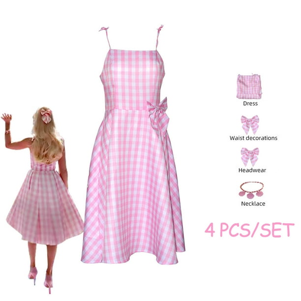 4 Pcs Barbie Costume For Adult Adorable Pink Lady Cosplay Girls Clothing  Woman Halloween Classic Doll Role Play Barbie Dress Up