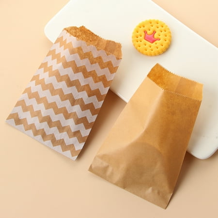 

100Pcs Wave Dot Candy Biscuit Popcorn Kraft Paper Packing Bags Pastry Pouch Brown Kraft Paper