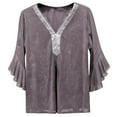 thumbnail image 3 of Womens Sparkly Sequin Tops 3/4 Sleeve Glitter Dressy Blouse V-Neck Disco Shirt (Grey M), 3 of 3