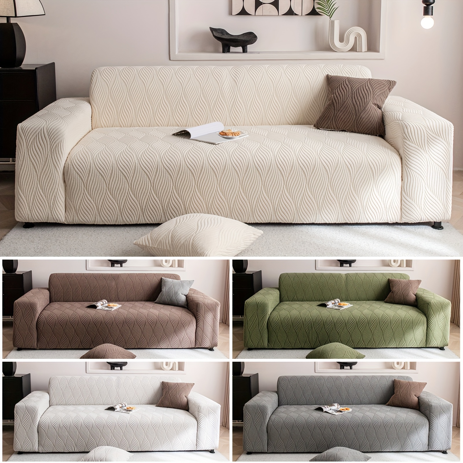 1pc Art Leaf Jacquard Sofa Cover - One-Piece Full Coverage Stretch Sofa Protector with Elastic Jacquard, Non-Slip Pet-Friendly Design for Sectional Sofas,Modern Home Decor (Includes Bonus Pillowcase)