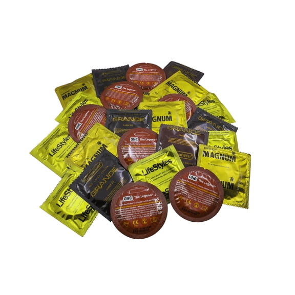 Bigger Boys Large Condom Sampler   Silver Lunamax Pocket Case, Lubricated Latex Condoms Variety Pack-24 Count