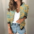 thumbnail image 3 of Womens Full Zip Bomber Jackets with Pockets Floral Print Long Sleeve Casual Fall Coat Outerwear Lightweight (XL, Yellow), 3 of 7