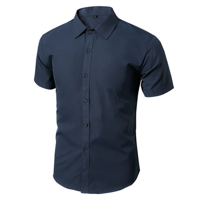 Mens Business Shirts Casual Dress Shirts Slim Fit Ribbed Knit Tops Breathable Solid Color Button Down Work Shirts