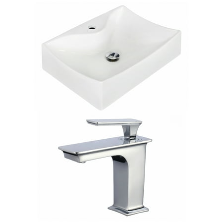 Rectangle Single Hole - 21.5-in. W Wall Mount White Vessel Set For 1 Hole Center Faucet - Faucet Included