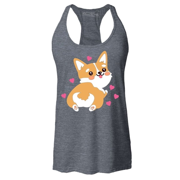 Shop4Ever Women's Cute Corgi Butt Dog Lover Racerback Tank Top Medium Charcoal