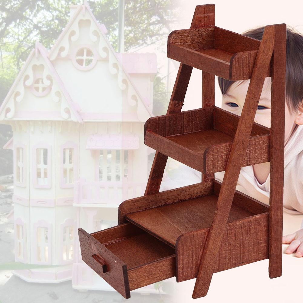 LYUMO 1/12 Doll House Wooden Furniture Miniature Vintage 3tiered