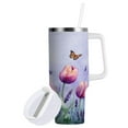 thumbnail image 2 of 40 oz Insulated Stainless Steel Tumbler Double Wall Stainless Steel Tumbler with 2-Way Drinking Watercolor Tulips and Lavender, 2 of 9