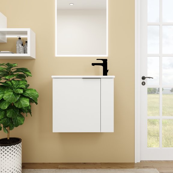 Elegant White Floating Bathroom Vanity - 22x13 Inches, Ideal for Modern Small Bathrooms