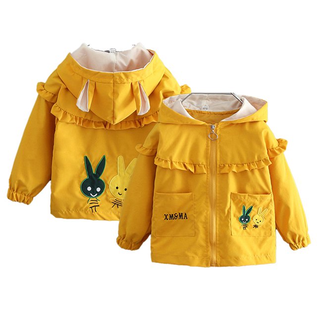 LYMAYTER 1-7Y Toddler Girls Hooded Jacket for Kids Early Spring Splice All Match Jacket Cute Cartoon Jacket Coat Tops