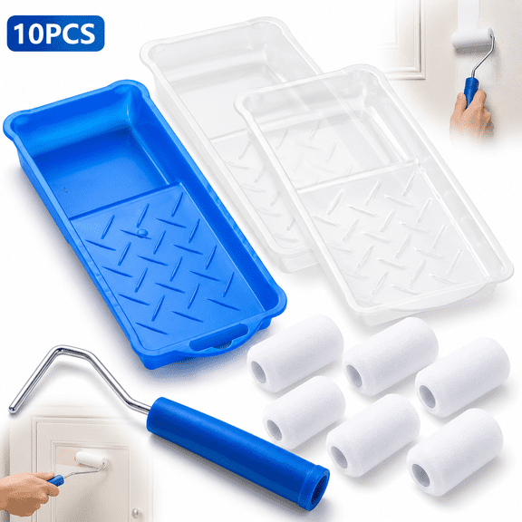 Emlimny Foam Paint Roller, 2 Inch Mini Paint Roller Kit 10 Pack, Touch Up Small Paint Roller for Painting Wall, Door, Cabinet With 6 paint roller covers, 2 Trays, 2 Liners