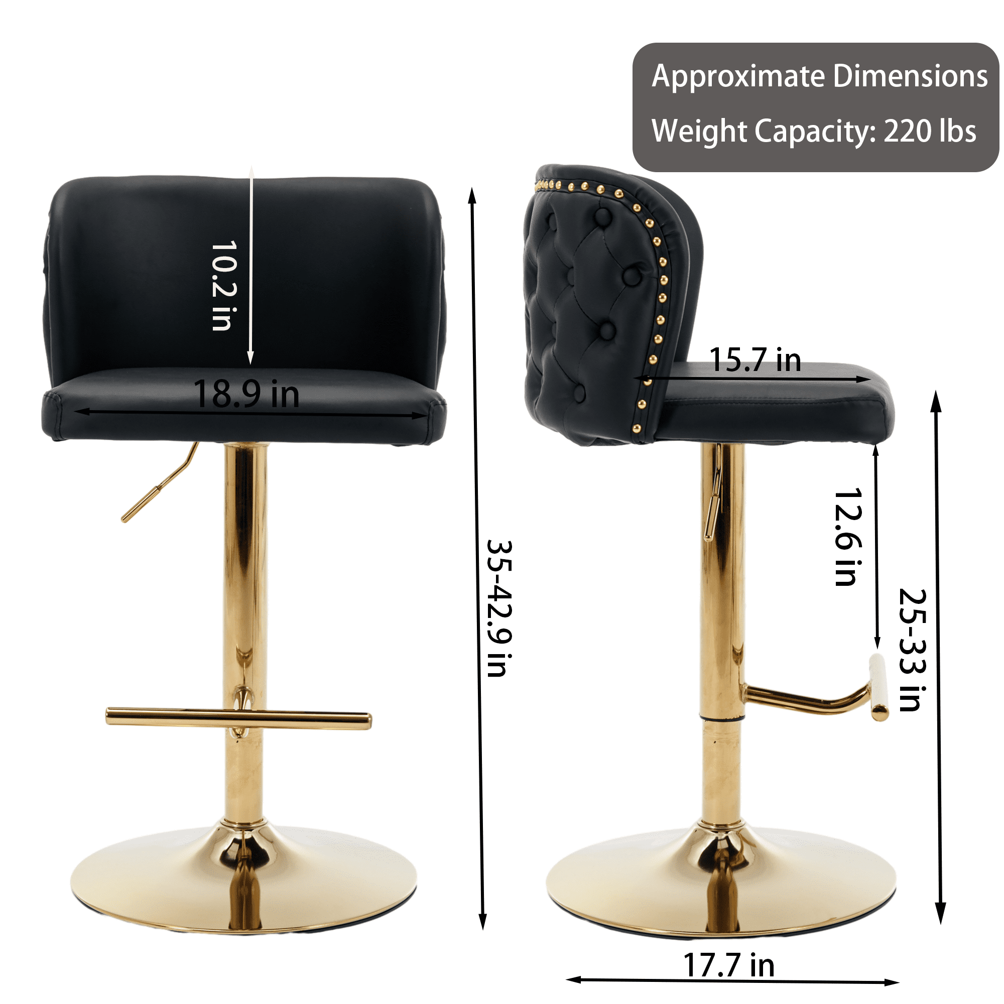 Round Kitchen High Bar Chairs with Golden Base PU Upholstered Bar Stool Chair Height Adjustable from 25-33 Inch Counter Chair with Back Swivel Barstool with Footrest for Kitchen (Set of 4)