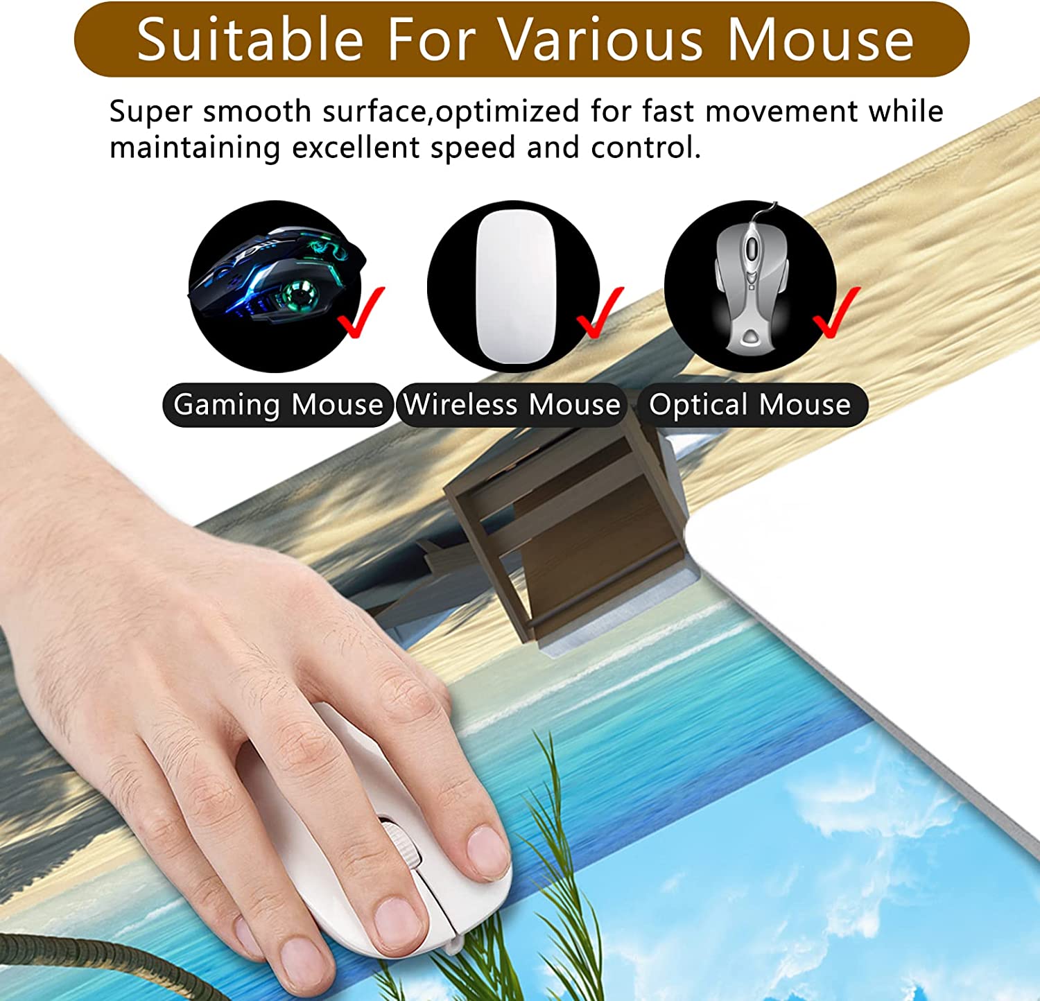 Beach Gaming Mouse Pad XXL Large Mouse Pad 35x15.7x0.12 inch Extra Large Mouse Pad Ocean Theme Blue Mouse Pad (Beach Ocean -2)