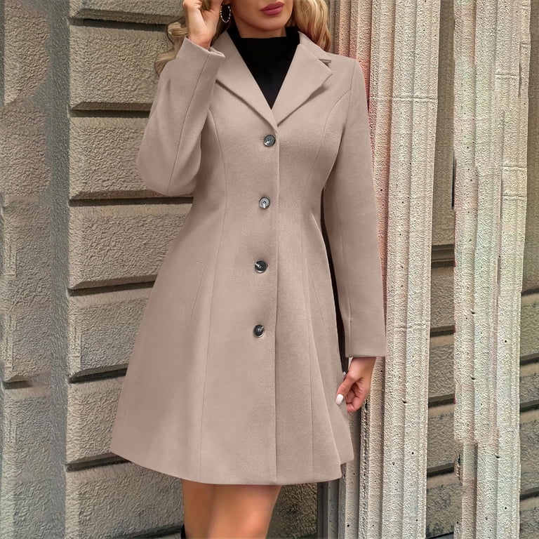 Wensltd Wool Blend Stand Collar Coat for Women Button Front Plush