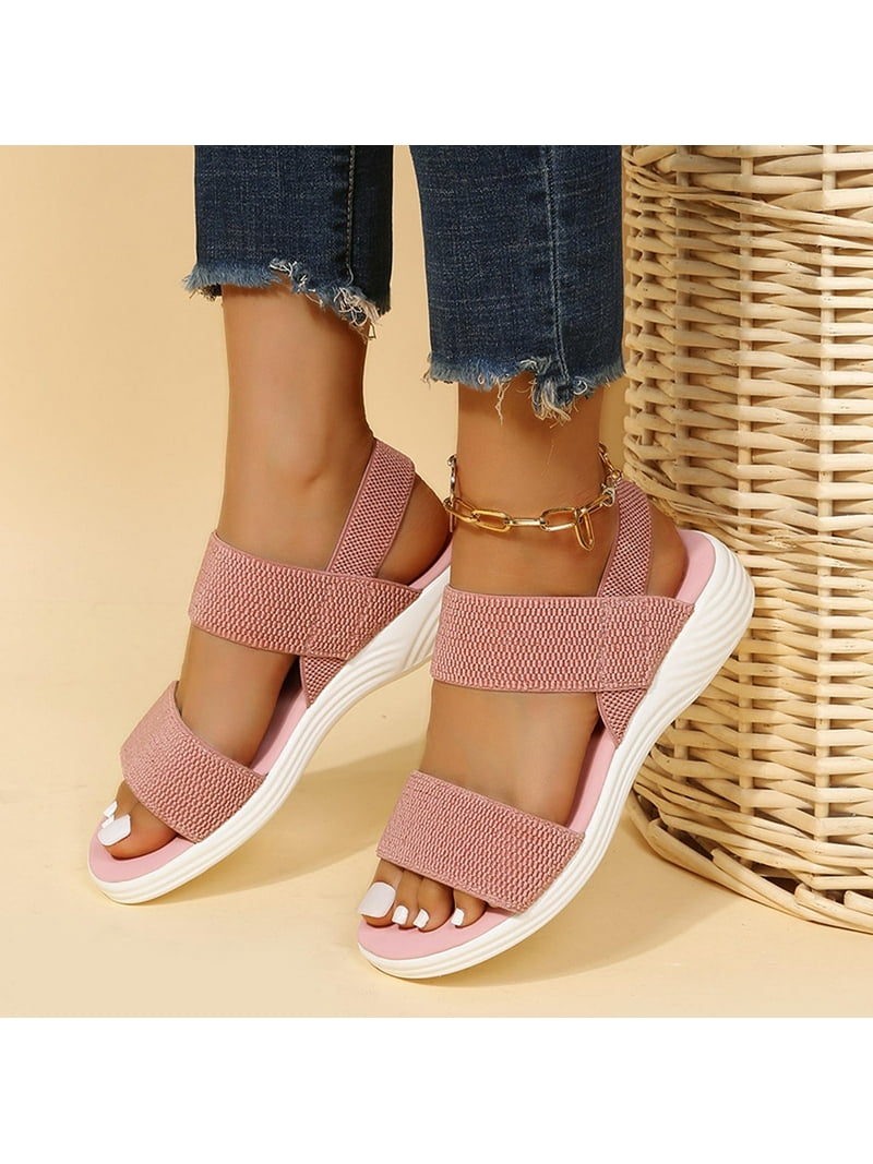 Sandals Women Strappy Flat Dressy Summer On Sandals Casual Breathable Arch Support Sandal for Beach Travel - Walmart.com