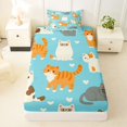 thumbnail image 4 of Manfei Cute Cat Animal Twin Sheets, Cartoon Love Heart Bedding, Light Blue, 3-Piece, 1 Flat Sheet, 1 Fitted Sheet and 1 Pillowcase, 4 of 6