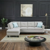 Hommoo L-Shaped Upholstered Sectional Sofa Couch with Storage & Cup Holders, Linen Living Room Sofa Set, No Ottoman, Light Gray