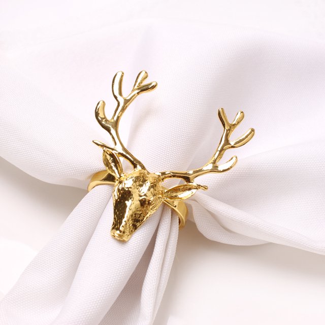 Servilleteros de ciervo de Navidad, 12 unidades, servilletero con cabeza de ciervo de alce dorado, servilletero, hebilla para decoración de mesa, boda, cena de fiesta, Acción de Gracias ZefeiWu 8390614879430