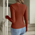 thumbnail image 5 of Fiaer Womens V Neck Sweaters Slim Fit Long Sleeve Solid Color Casual Trendy Comfortable Breathable Knit Tops Orange L, 5 of 7