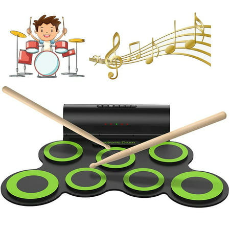Electric Drum Set, Faayfian Roll Up Electronic Drum Set for Kids, Rechargeable Drum Pad Starter Practice Kit Allows Built-in Speaker and Headphone, Great Gifts for Kids, Teens and