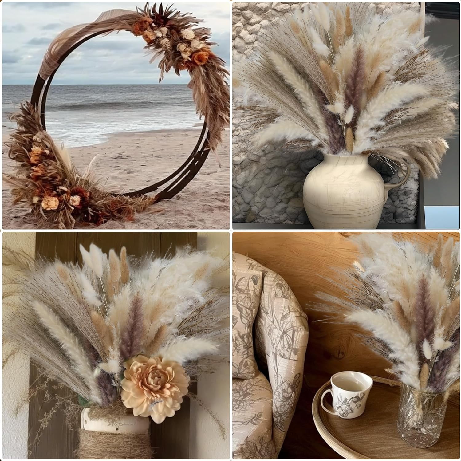610 Pcs Dried Pampas Grass Decor, Dried Flower Bouquets For Wedding Table Centerpiece Boho Home Office Room Beach Decor