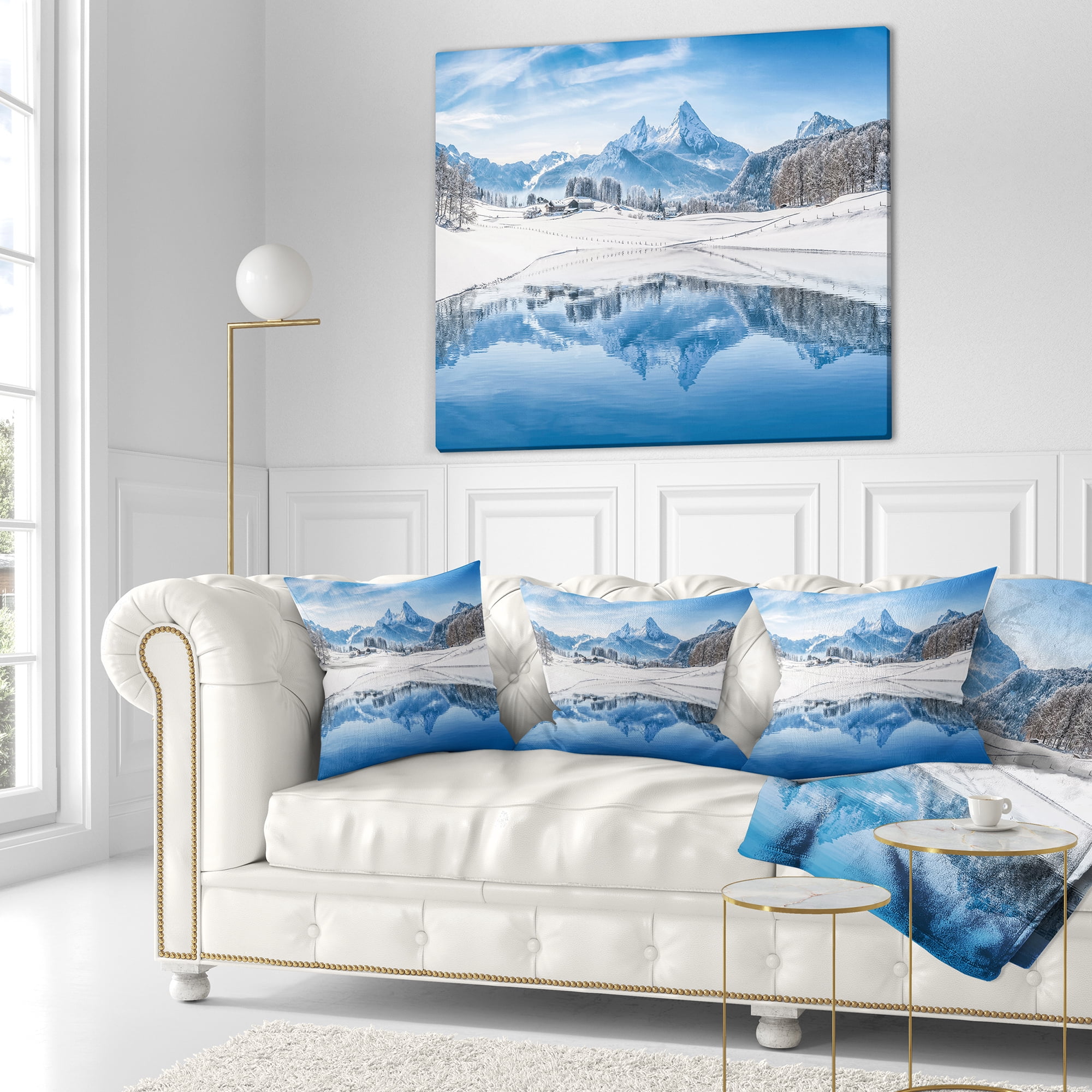 Designart Icy Winter Mountain Alps - Landscape Photography Throw Pillow - 16x16
