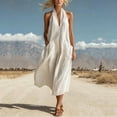 thumbnail image 2 of Miluxas Womens Halter Backless Maxi Dress Summer Sleeveless V Neck A Line Long Dresses with Pockets Y2k Going Out Dress Beach Vacation Outfits Beige, 2 of 7