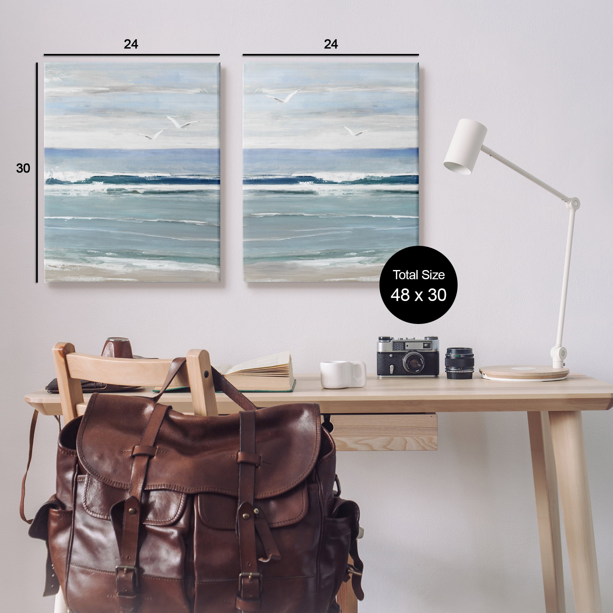 Stupell Industries Seagulls over Beach Waves Landscape Painting Gallery Wrapped Canvas Art Print Wall Art, 24 x 30, Set of 2