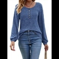 thumbnail image 1 of Suéter Abotonado para Mujer, Suéteres de Punto de Otoño, Camisetas de Larga, Camisetas Tipo Túnica con Cuello Redondo Azul M, 1 of 8