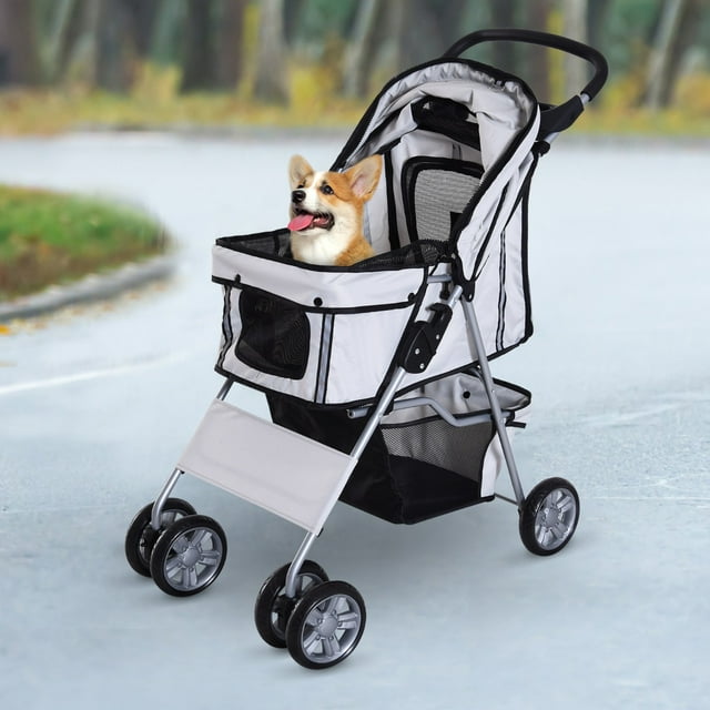 YYAO Poussette pour Animaux à 4 Roues, Véhicule de Voyage Pliant Multifonctionnel pour Chat et Chien, Gris