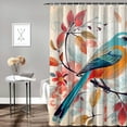 thumbnail image 2 of COMIO Tropical Tree Flowers Hibiscus Blooming Strelitzia Palm Leaves Parrot Ara Shower Curtain White, 2 of 6