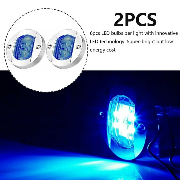 LED Marine Courtesy Lights,2pcs 3" Blue Round LED IP67 Boat Transom Mount Light Waterproof, LED Lights Underwater Stern/Pontoon/Marine Lights