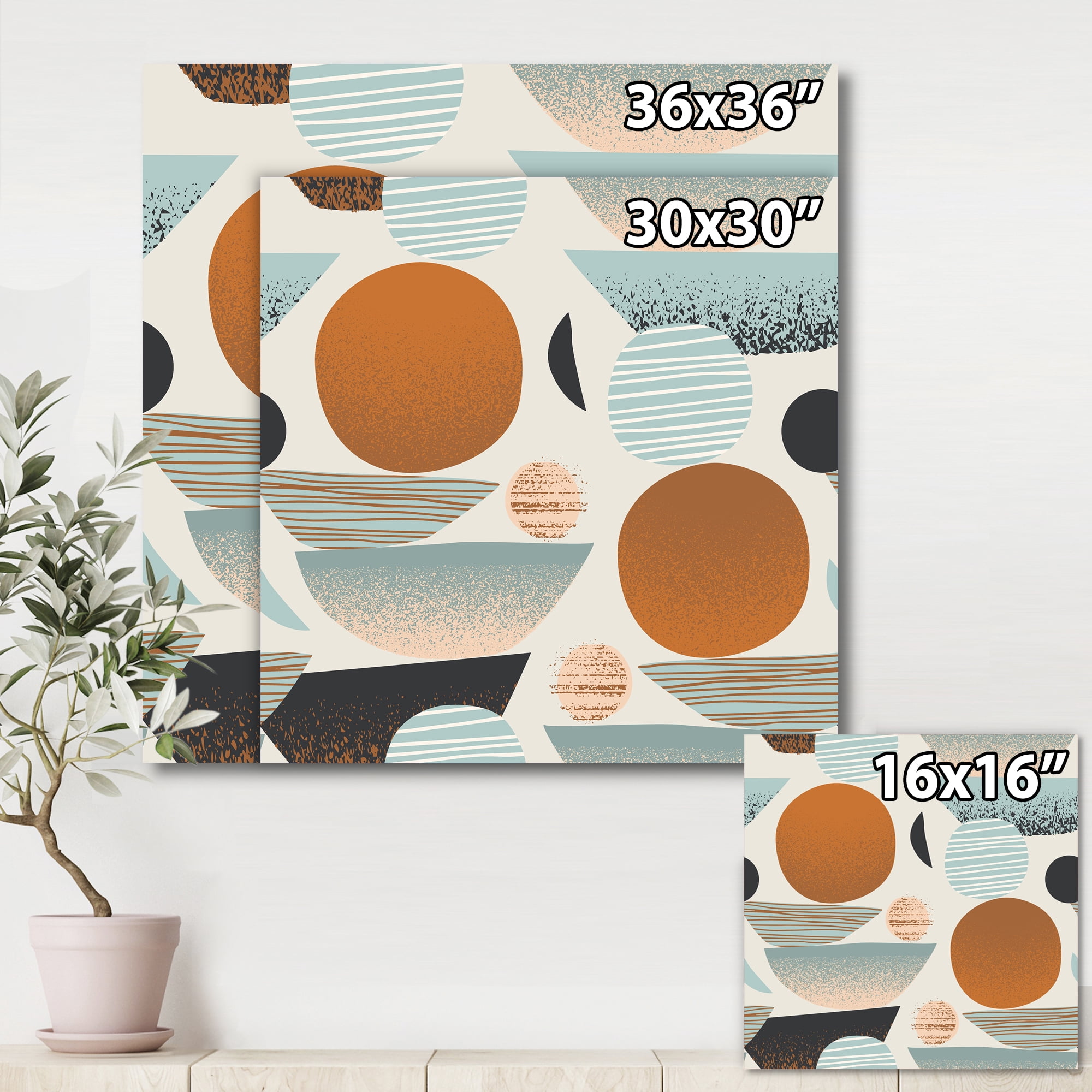Designart ' Retro Shapes With Abstract Moons and Suns I ' Modern Canvas Wall Art Print