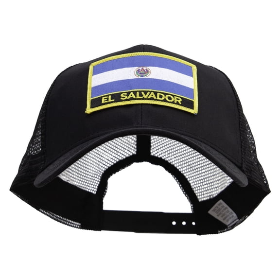 El Salvador Flag Patched Big Size Solid Cotton Twill High Profile Mesh Pro Style Cap - Black XL-3XL
