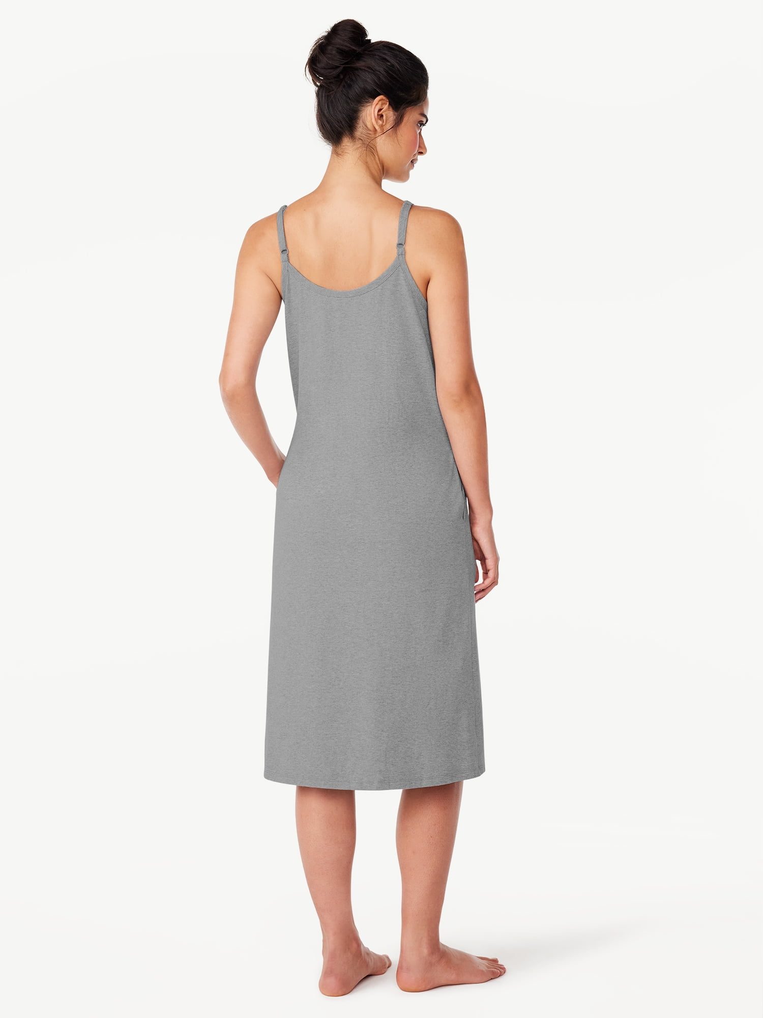 Joyspun Women’s Cotton Blend Pleated Neck Sleeveless Midi Nightgown, Sizes S to 5X