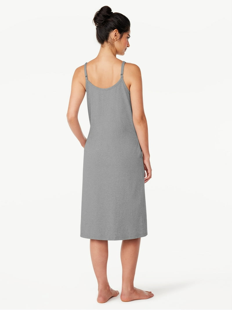 Joyspun Women's Cotton Blend Pleated Neck Sleeveless Midi