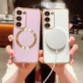 thumbnail image 3 of Magnetic Case for Samsung Galaxy S23 Plus Case [Compatible with MagSafe] Luxury Plating Slim Glossy Phone Case for Women Girls Soft TPU Shockproof Bumper Case,White, 3 of 12