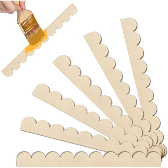 Scalloped Decorative Wood Trim Unfinished Scalloped Edge Wooden Molding Cute DIY Moulding Trims for Cabinet Window Shelf Door Wall, 15.74 x 1.57 Inch, 6 Pack