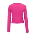 thumbnail image 6 of TODOZO Long Sleeve Shirts for Women Tunic Tops Casual Womens Summer Tops Womens Crewneck Long Sleeve Shirt Double Lined Basic Tees Side Ruched Going Out Crop Tops Hot Pink M, 6 of 9