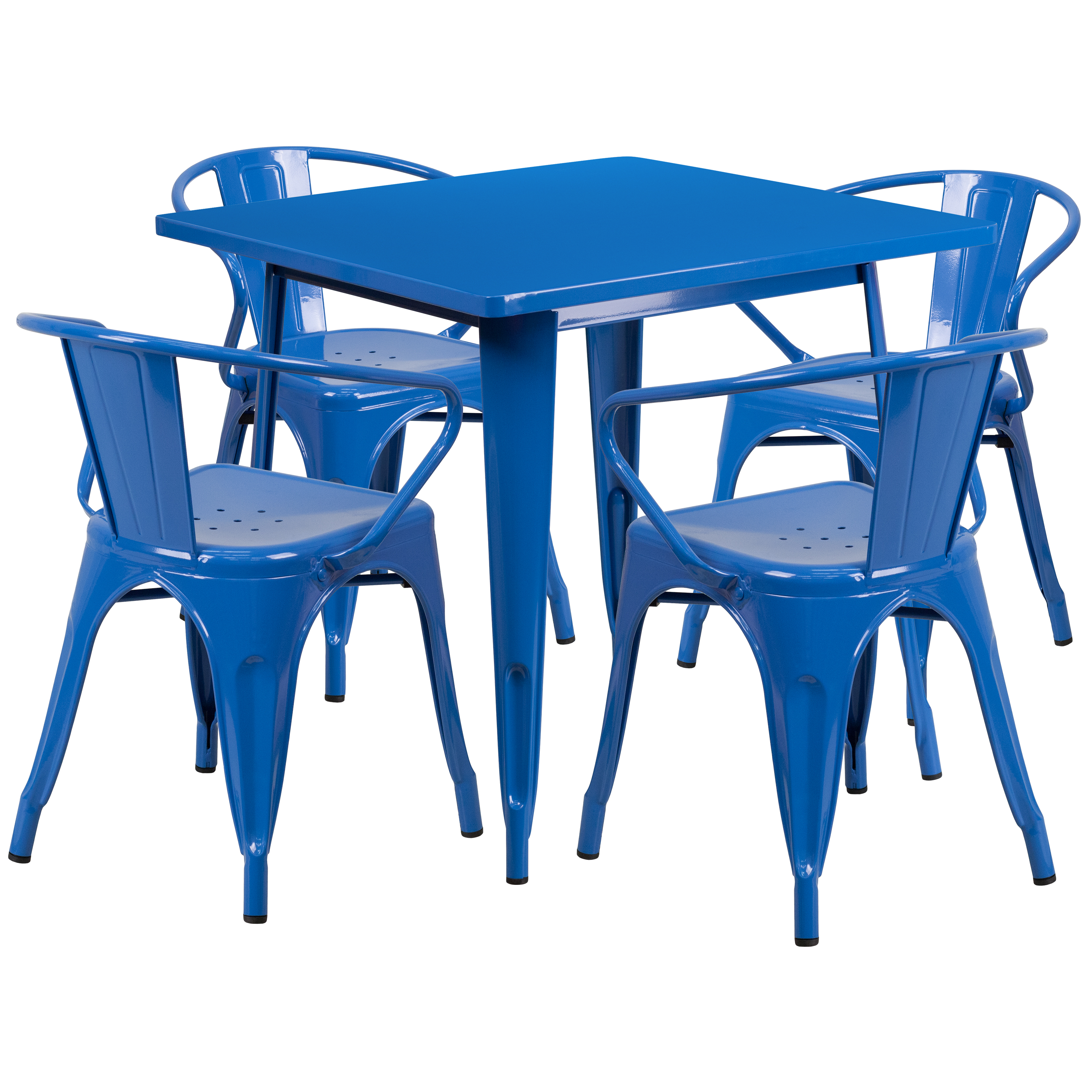 Flash Furniture Commercial Grade 31.5" Square Blue Metal Indoor-Outdoor Table Set with 4 Arm Chairs - image 2 of 5
