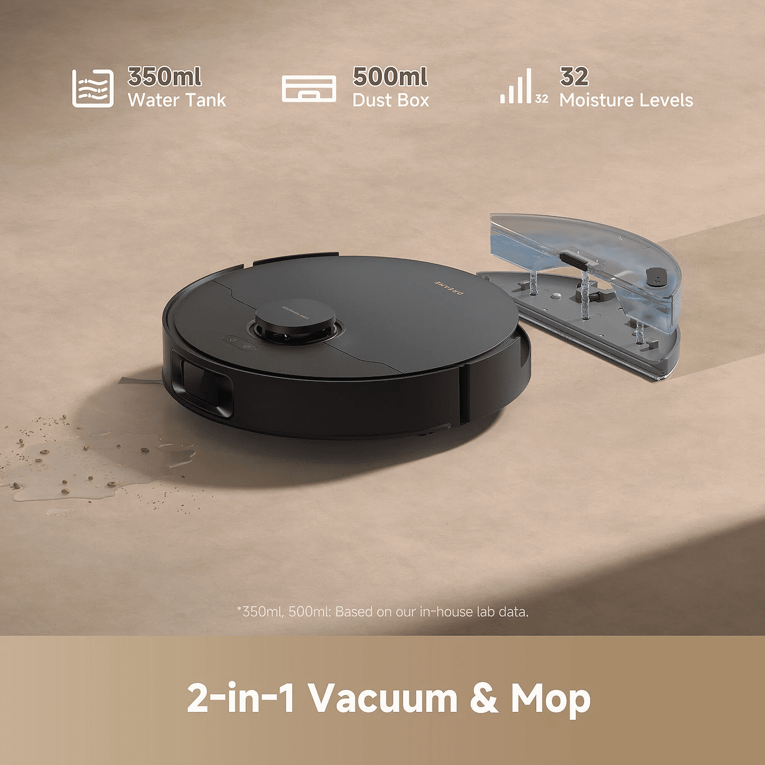 Dreame GoVac 300 Robot Vacuum and Mop, 13000Pa Suction, Pet Hair Capets Friendly, Self-Emptying with 5L Dust Bag, LDS Mapping, App & Voice Control, Black