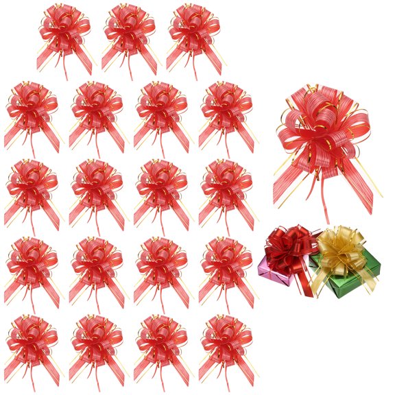 Large Pull Bow Gift Wrapping Ribbon Organza Red Bows for Gift Wrapping Wedding Baskets Car Metallic Red