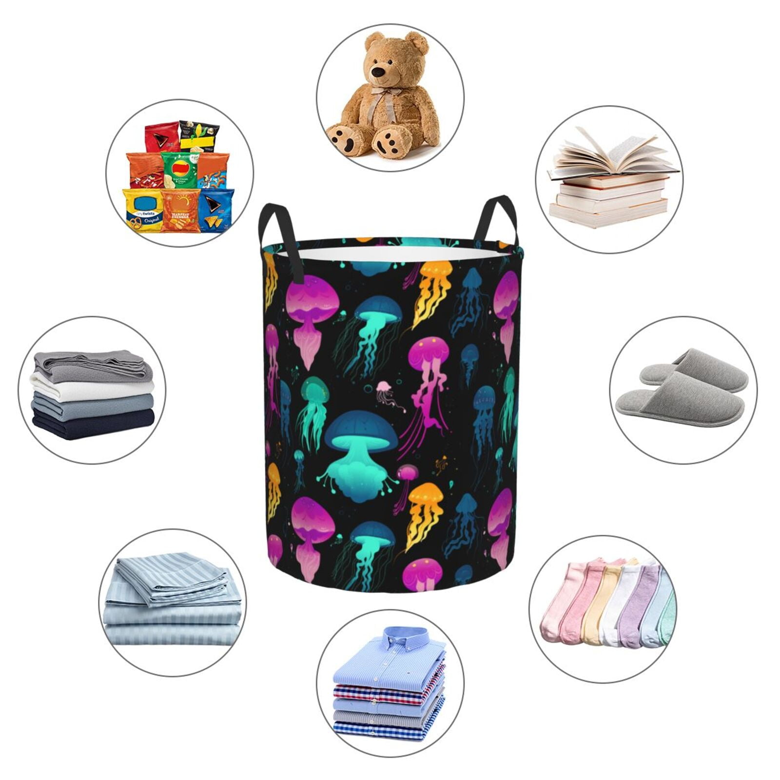 Large Laundry Basket with Handles - Jellyfish Pattern No.9027 Kids Baby Dirty Clothes Laundry Hamper for Bedroom Aesthetic