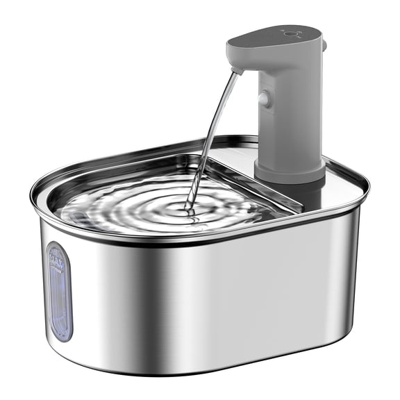 Stainless Steel Cat Water Fountain-Wireless Pet Water Fountain Battery Operated,108oz/3.2L, Automatic Water Dispenser for Dogs with Quiet Pump,Easy Clean BPA (Silver, Routine)