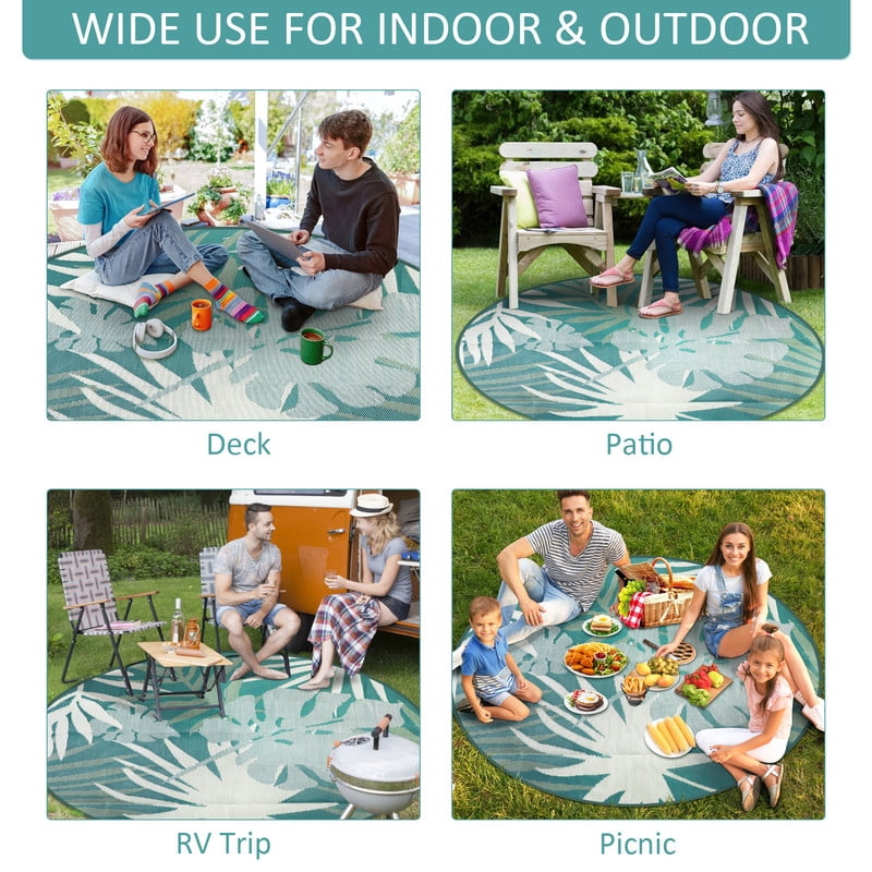 Aonewoe Round Outdoor Rugs 6Ft Waterproof Patio Plastic Straw Rug Reversible Camping Carpet Indoor Outdoor Area Rug for Patio,Deck,Balcony,Picnic,Beach,Outside